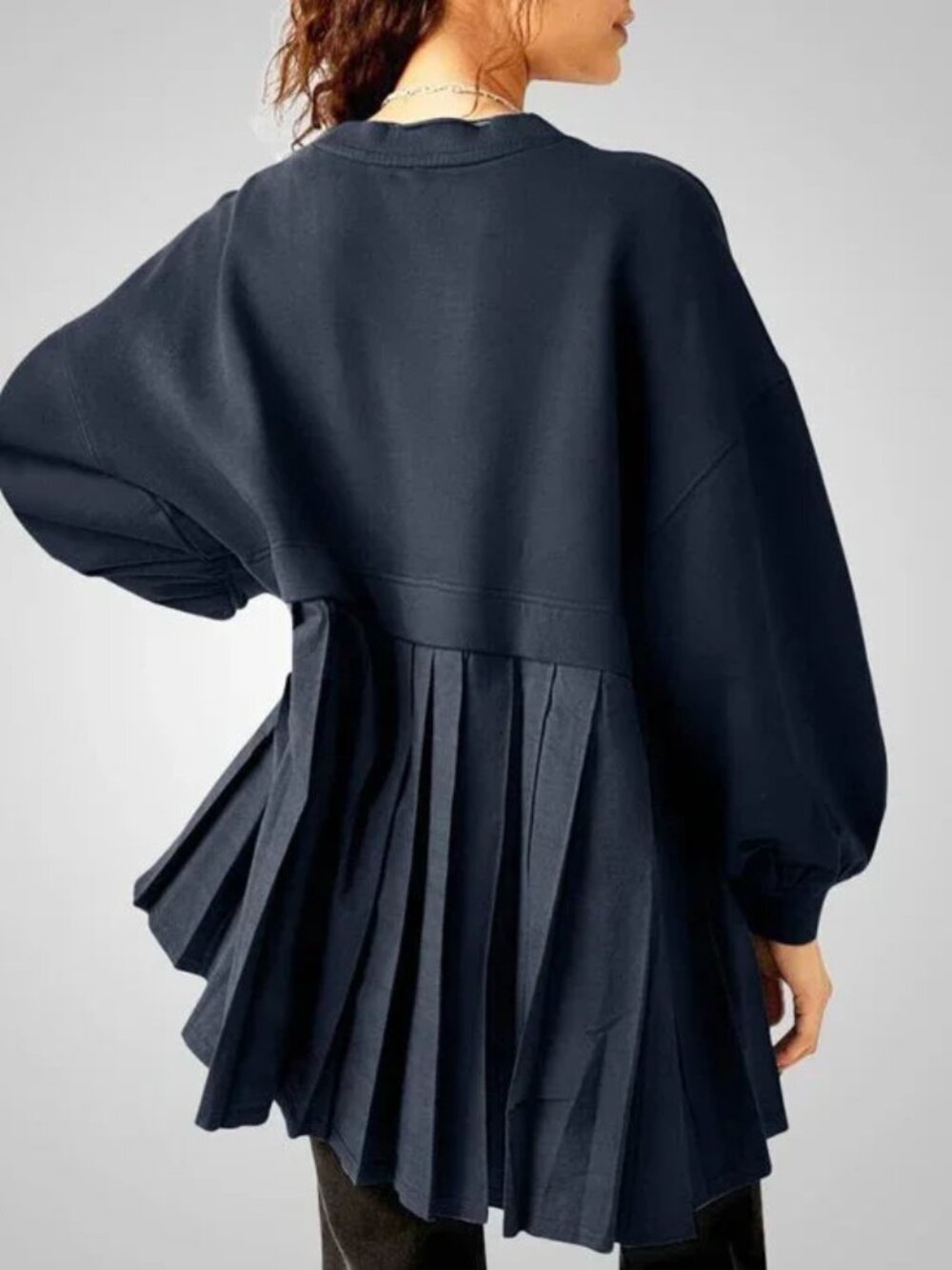 Muted Navy Blue Long Sleeve Sweatshirt Dress - Picture 4 of 5